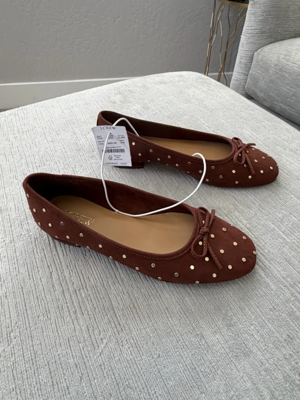 J.Crew Factory Studded Suede Ballet Flats Size 6 Rust Brown CL399 NWT
